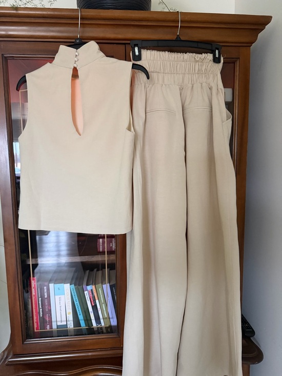 High-Waist Wide-Leg Sleeveless Jumpsuit in Light Beige - Picture 6 of 9